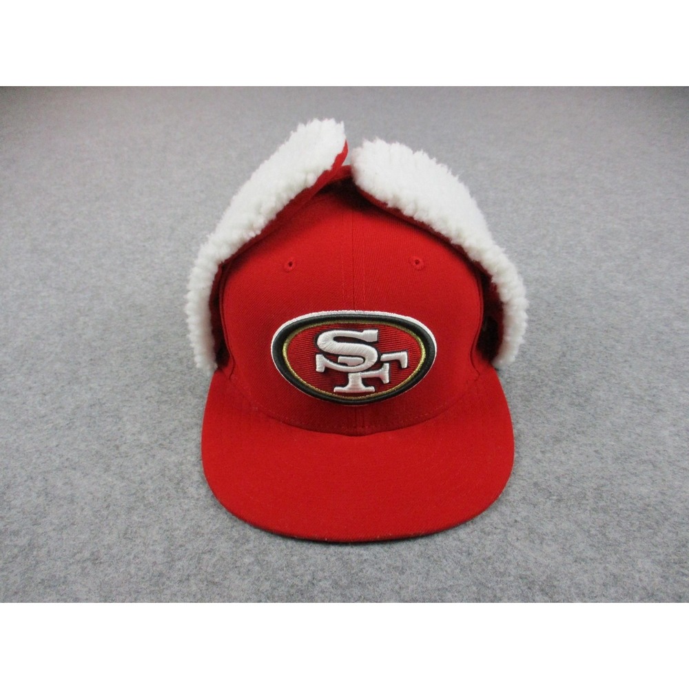 San Francisco 49ers Hat Cap Fitted Mens 7 Red White NFL Football New Era Earflap